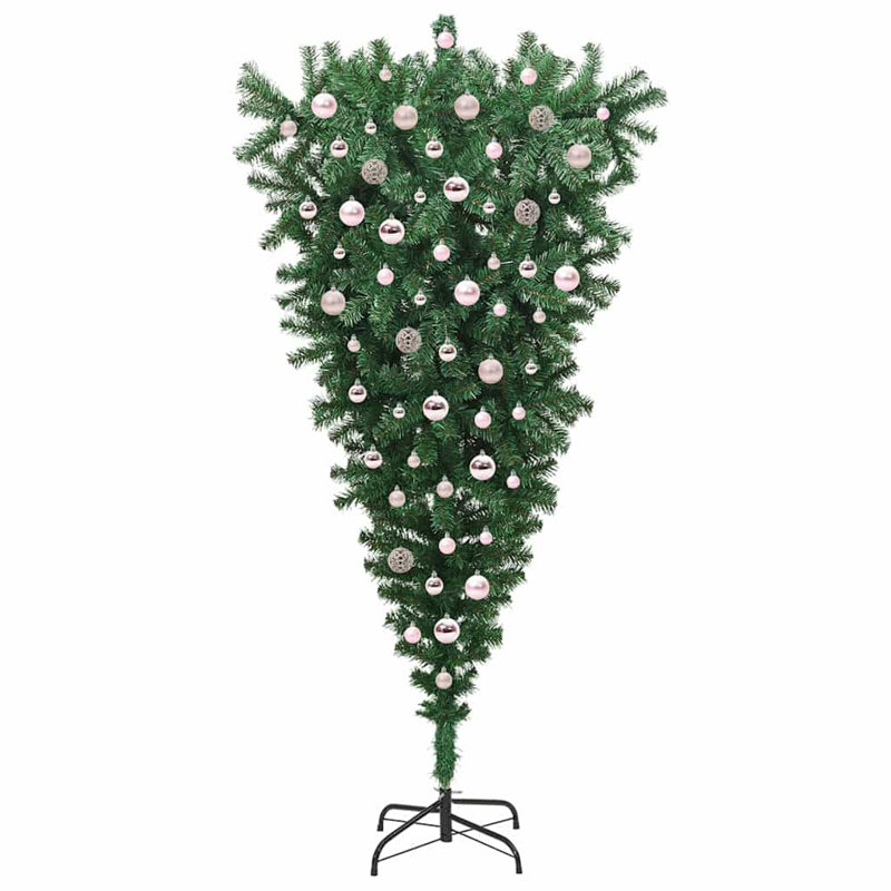 vidaXL Upside-down Artificial Pre-lit Christmas Tree with Ball Set, 6.89 ft