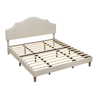 Lit plateforme tapissier avec tête de lit ajustable, rembourré en tissu de lin, lit plateforme de style simple et moderne sans sommier, assemblage facile
