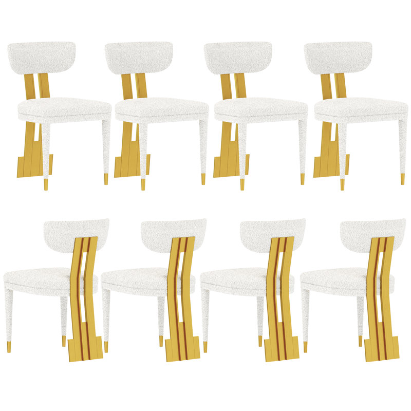 White Boucle Upholstered Dining Chair With Brushed Gold Legs, 4