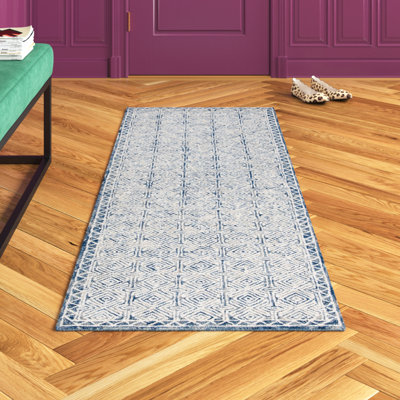 Basham Geometric Handmade Tufted Wool Navy/Cream Area Rug