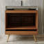 Meuble-lavabo autoportant avec comptoir en faux marbre et lavabo en céramique, armoire de rangement à double porte de 30 po, bois d'ingénierie imperméable, pieds dorés