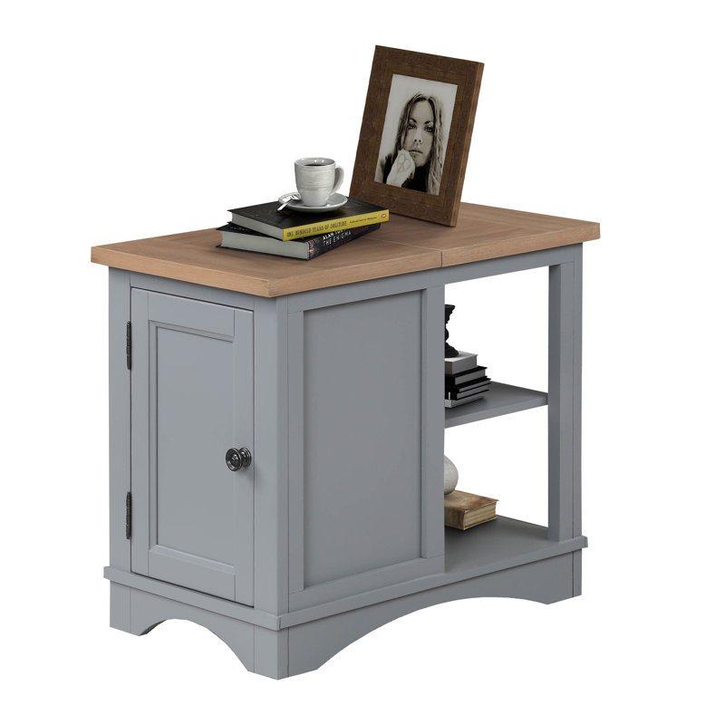 Table de bout avec rangement Bankhead Block, Dessus naturel patiné / base colombe