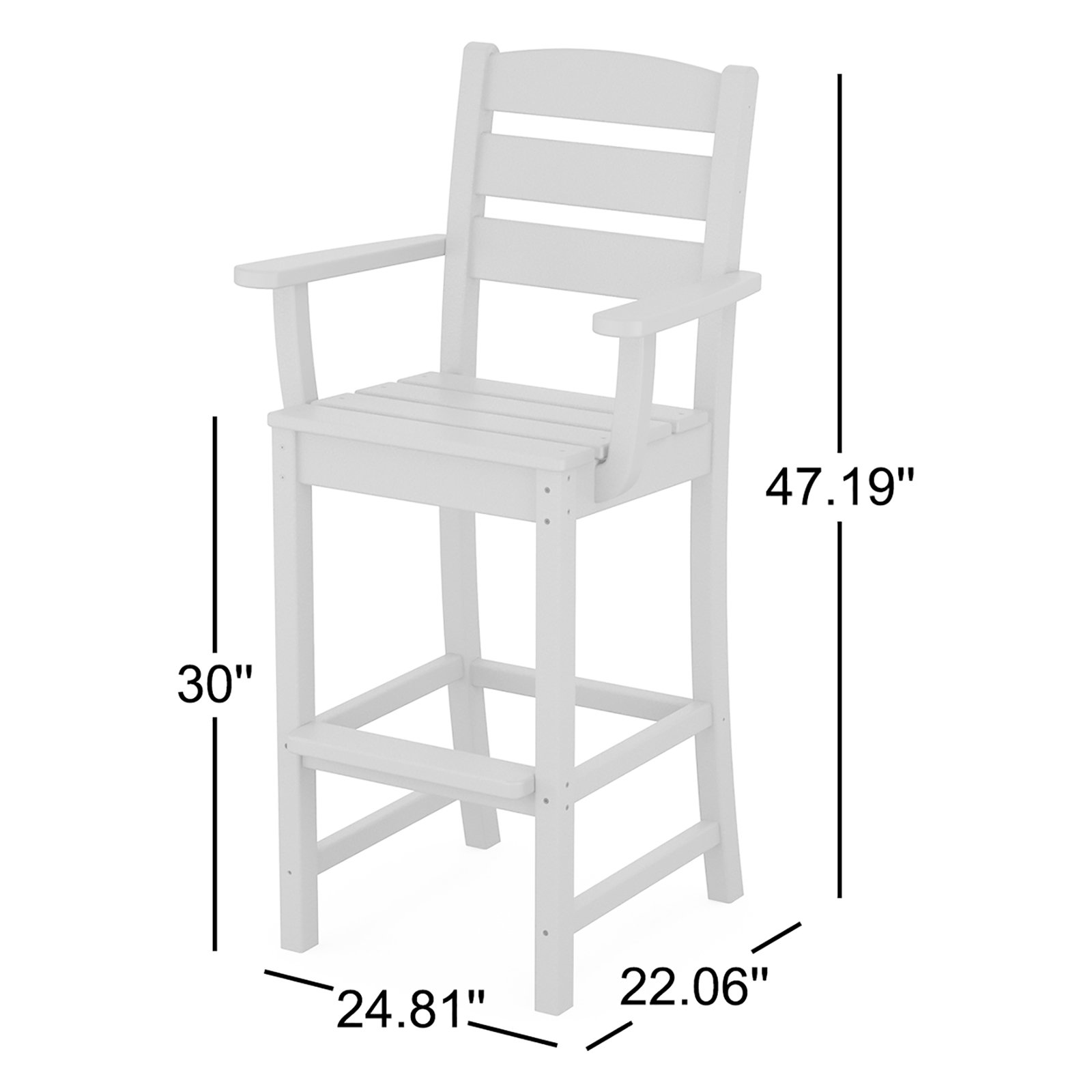 POLYWOOD® Lakeside Arm Patio Bar Stool, White