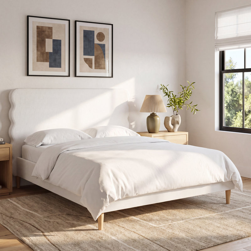 Henley Upholstered Scalloped Bed, Antique White, Queen