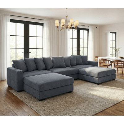 Canapé modulaire surdimensionné, velours côtelé, bleu marine / gris foncé / gris clair