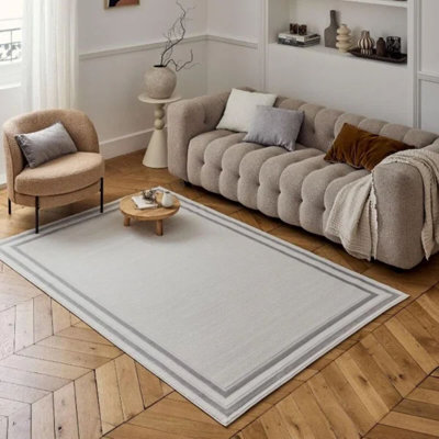Carmel Modern Bordered Cream/Grey Area Rug