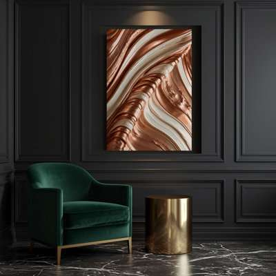 DiagonalStripes Copper Ivory Brown Canvas Wall Art