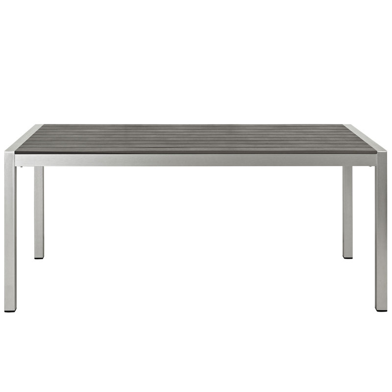 Silver Gray Aluminum and Wood Outdoor Dining Table