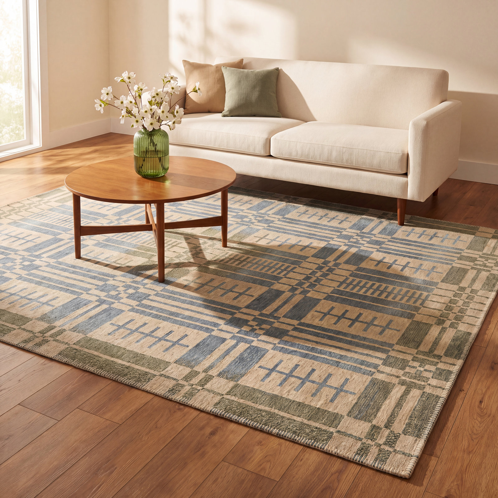 Claudina Blue Cream Geometric Rug, Rectangle 5'3" x 7'