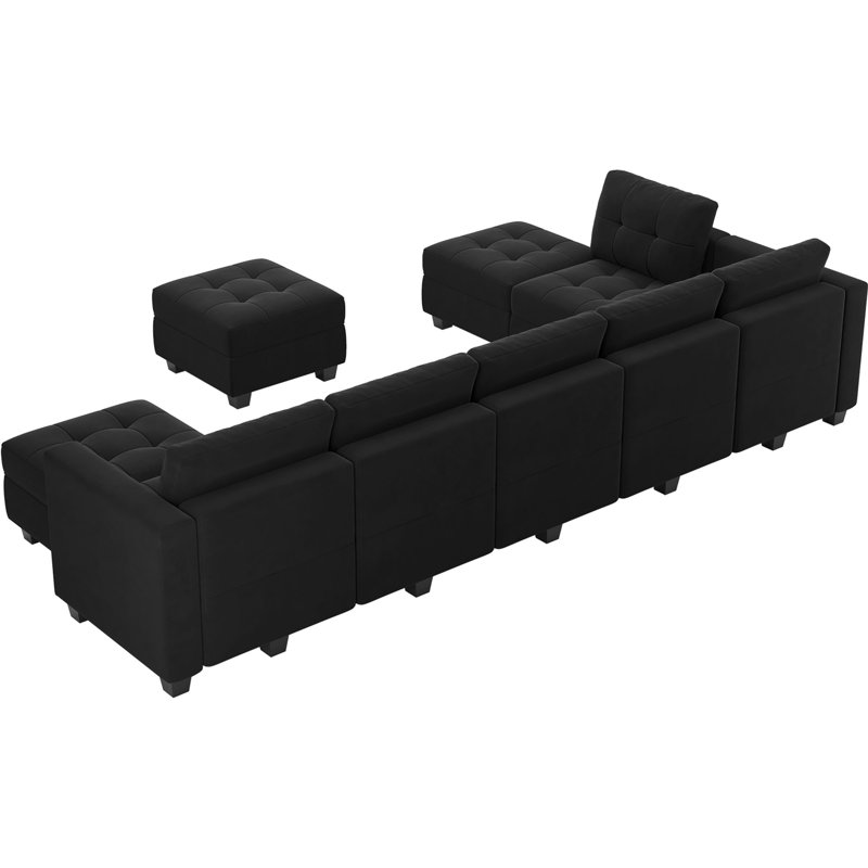 Soneson 143'' Wide Free Combined Tufted Velvet Sectional Sofa with Storage and Adjustable Backrest, Black Velvet
