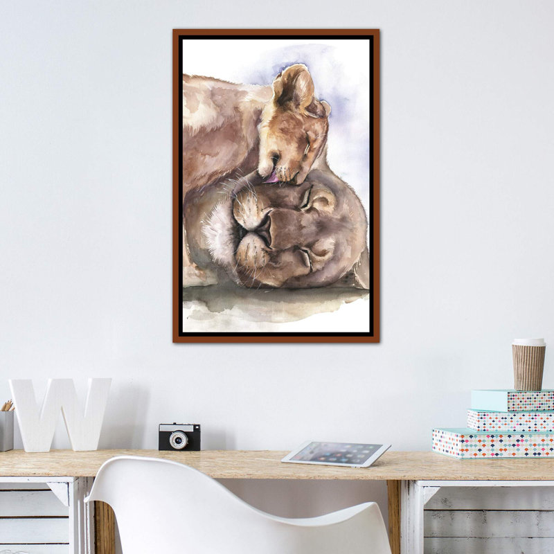 Happy Lions, art encadré, Toile classique avec cadre brun, H 40 po x l 26 po x P 1,5 po