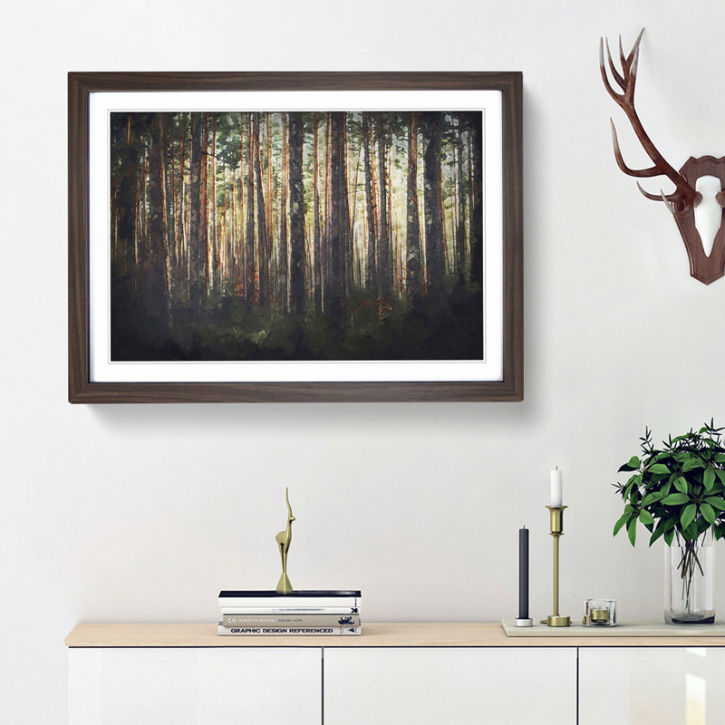 Pine Tree Forest in Spring - Picture Frame Graphic Art Print, 36cm H x 48cm W x 2cm D, Walnut Framed