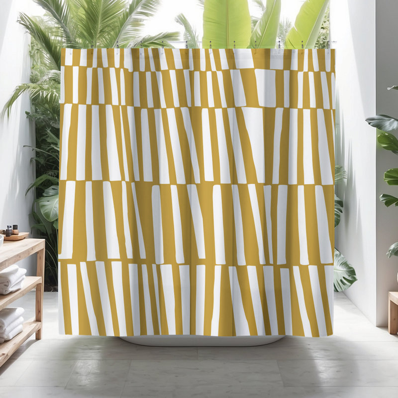 Thora Abstract Mid-Century Shower Curtain, Yellow