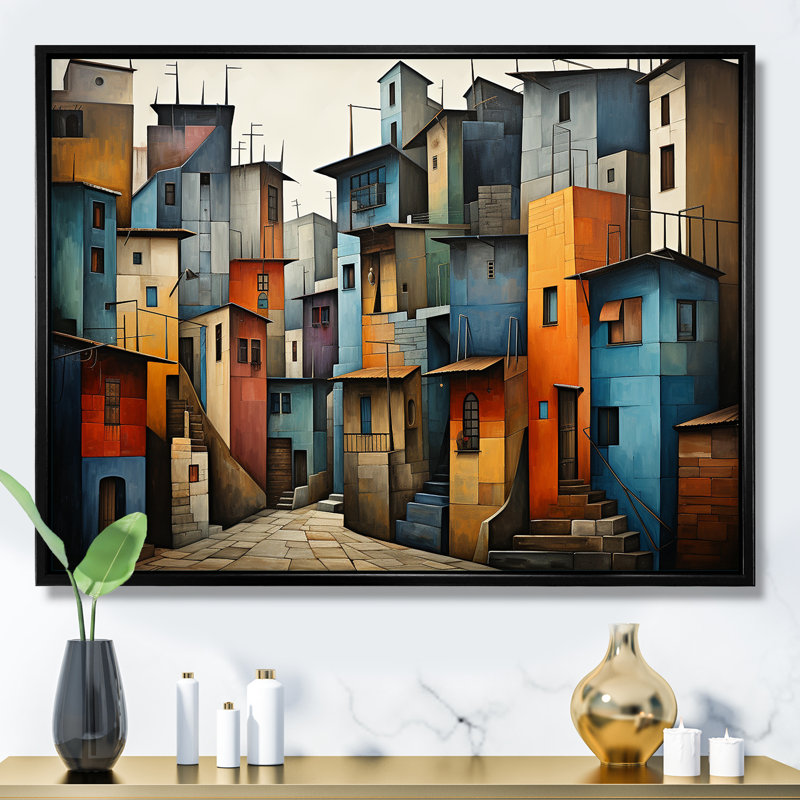 «Cubist Urbanism Horizon», reproduction sur toile, Cadre flottant noir, 30" H x 40" W