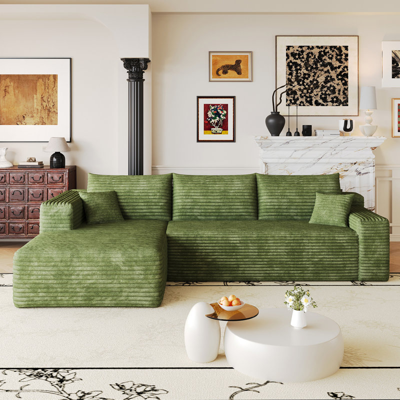 Canapé modulaire 103 po Cloud, fauteuils rembourrés minimalistes modernes, canapé confortable en forme de L pour le salon, canapé d'angle à assise profonde, aucun assemblage requis, vert (tissu en velours côtelé moelleux)