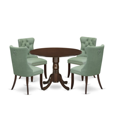 5 Piece Dining Table Set Includes a Round Solid Wood Table with Dropleaf and 4 Upholstered Chairs, Black
