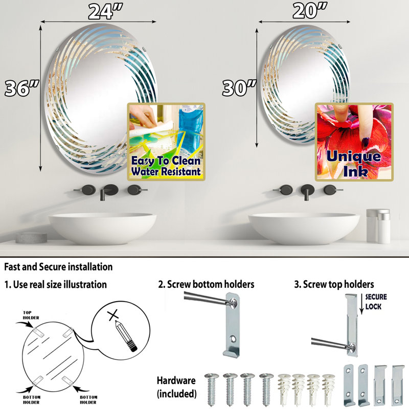 Miroir mural en spirale Ocean Wave, art liquide II - MIR117220, L 20 po x H 30 po
