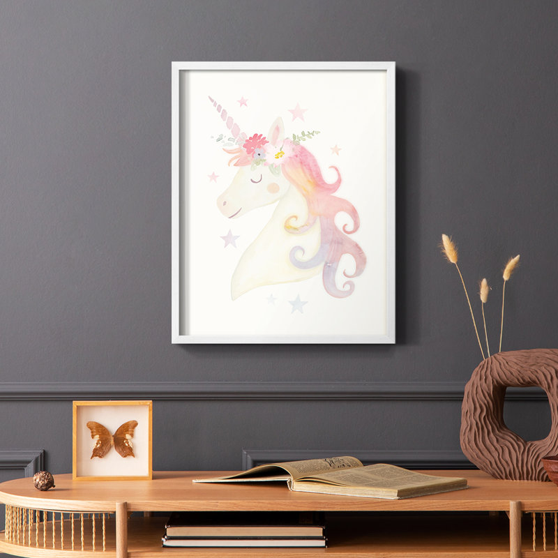«Sweet Unicorn I», reproduction encadrée - bois massif, H 20 po x l 16 po, Blanc