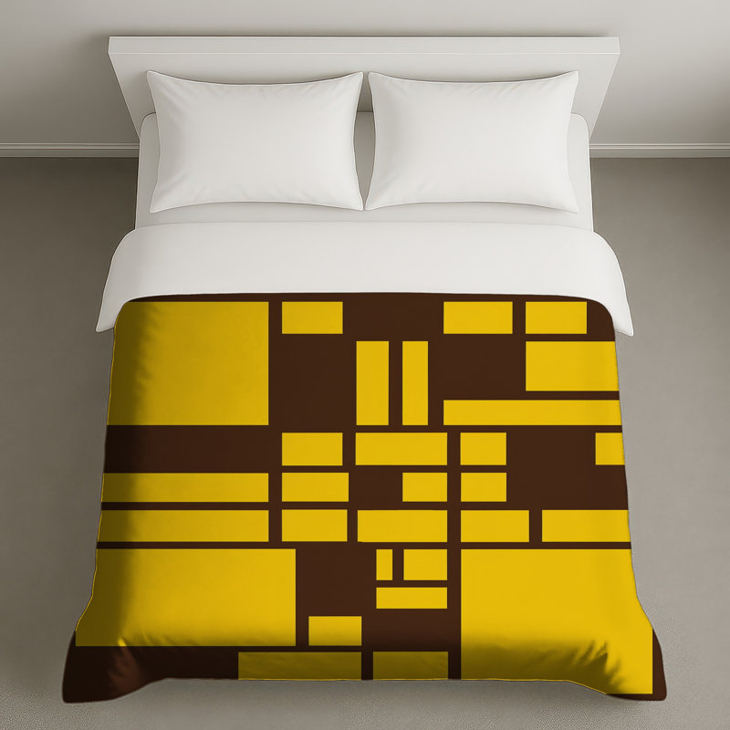 Housses de couette rectangulaires jaunes et brunes, Lit simple