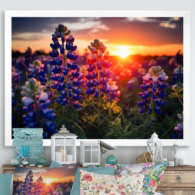 Sunrise Blue Bonnets Field I - Décoration murale bonnets bleus, H 12 po x l 20 po x P 1 po, Cadre photo blanc