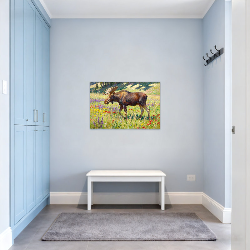 «Christmas Moose In Wildflower Field», reproduction d'art, H 12 po x l 18 po