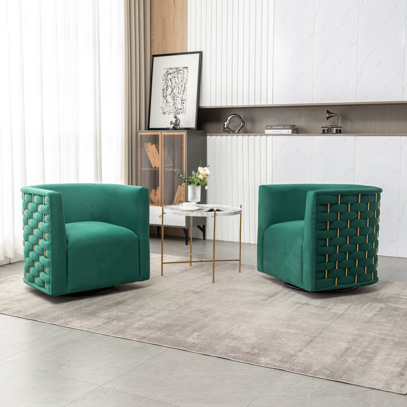 Occie Velvet Swivel Barrel Chair, Dark Green Velvet