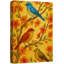 «Colorful Songbirds on Spring Blossoms» sur fond jaune chaleureux - reproduction d'art sur toile encadrée-120783849-120783853