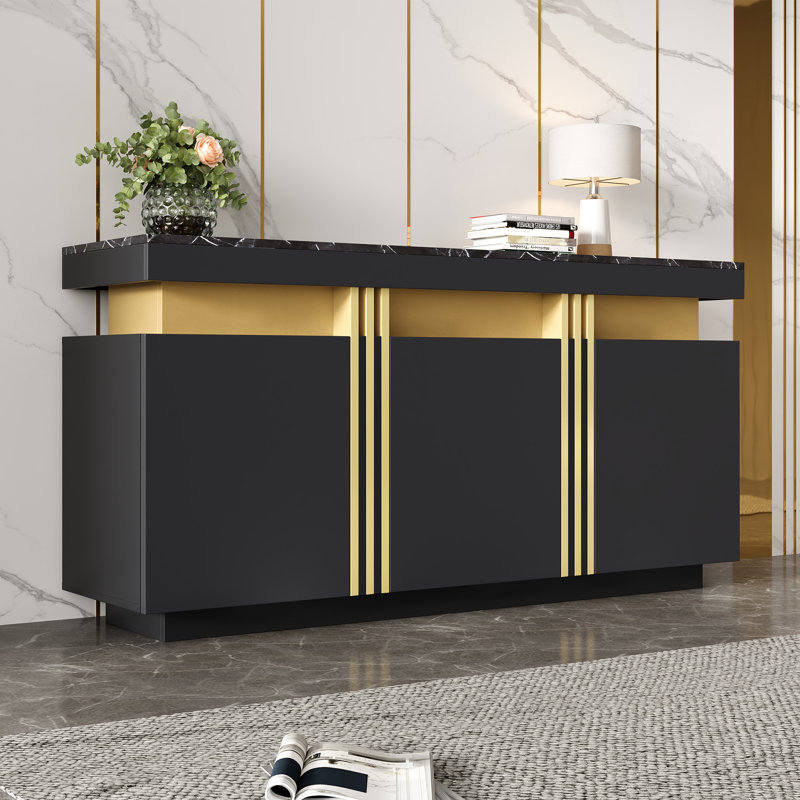 Sideboard with 3 doors and adjustable shelves, Black