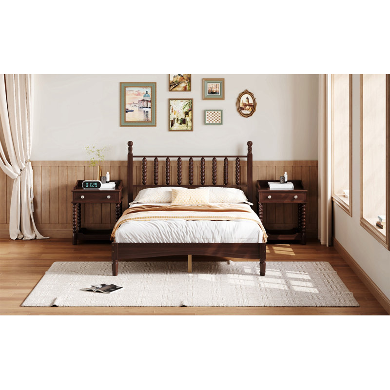 Lit plateforme en bois avec tête de lit en forme de gourde, lit plateforme de style rétro avec support à lattes en bois