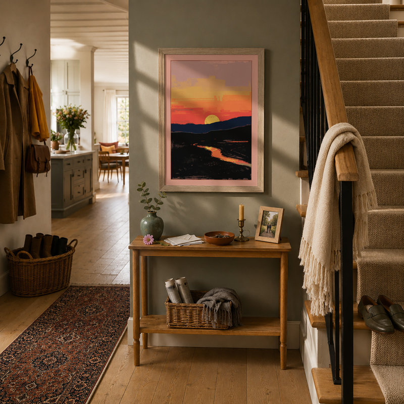 Golden Sunset Over Hills Modern - Print, Oak, A3 - 42.0 x 29.7 cm