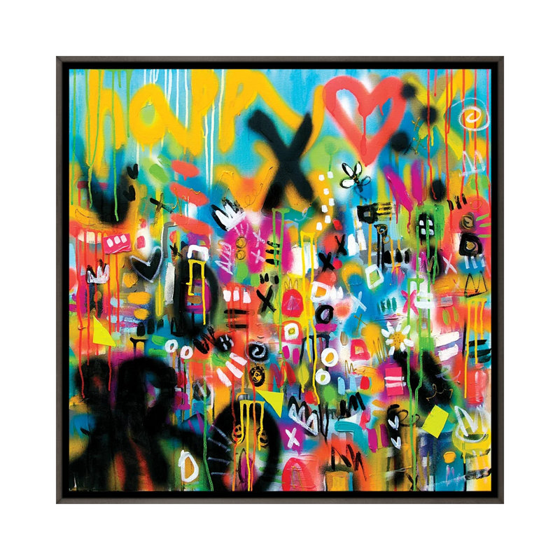 «Happy Heart», reproduction d'art murale encadrée, Gris, Reproduction encadrée sans passe-partout, H 18 po x l 18 po