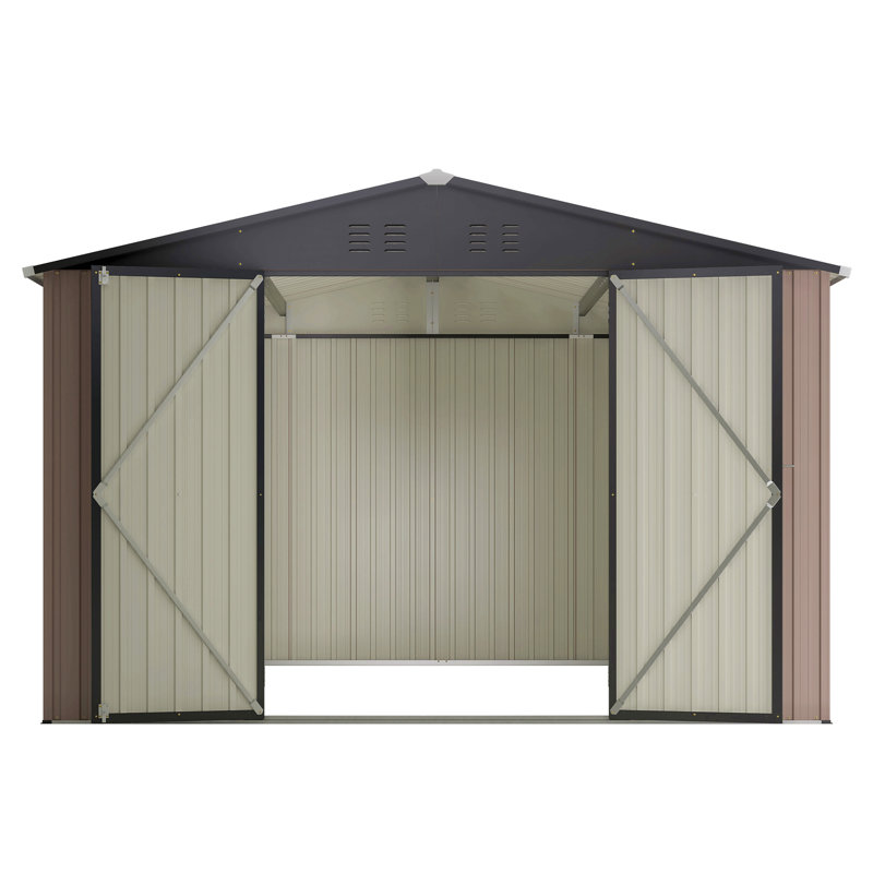 10' X 10' Metal Storage Shed For Ourdoor, Steel Yard Shed  With Design Of Lockable Doors, Utility And Tool Storage For Garden, Backyard, Patio, Outside Use