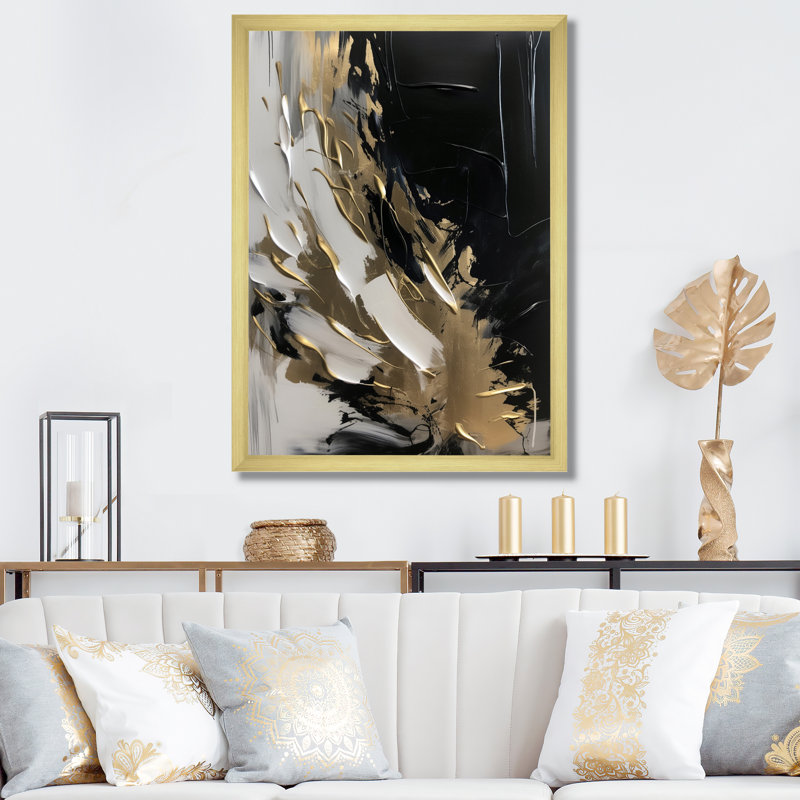 Organic Bliss Minimal Abstract Gold and Black - Art abstrait, peinture murale, H 44 po x l 34 po x P 1,5 po