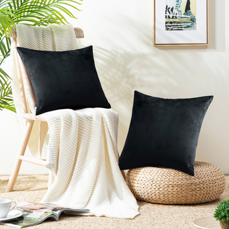 Retrospec Crushed Velvet Scatter Cushion Cover Set, Black