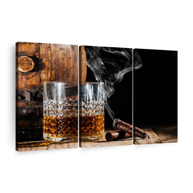 " Bourbon Barrel And Cigar " 3 - Pieces, 36" H x 57" W x 1.25" D