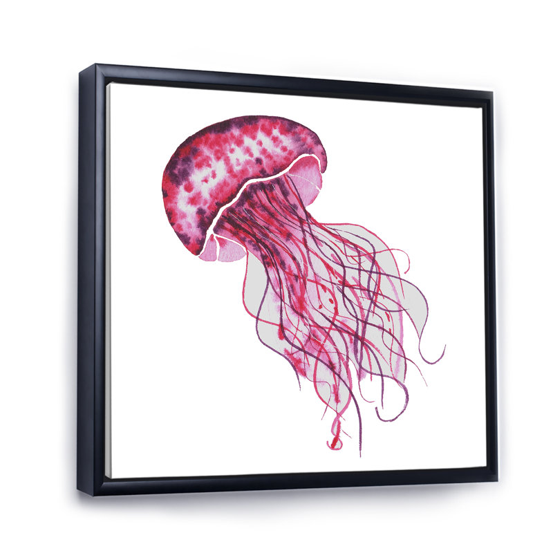 " Cute Pink Jellyfish " Painting Print, 30" H x 30" W x 1" D, Black Floater Framed Canvas