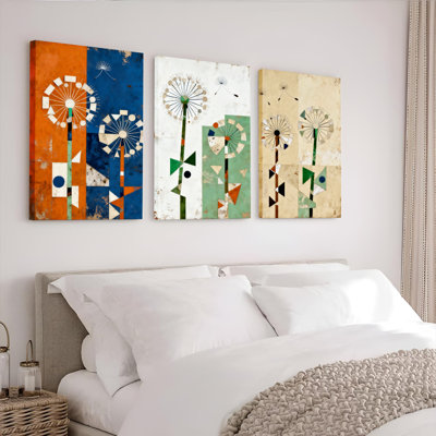 Abstrait art floral sur toile, motif géométrique moderne (ensemble de 3)