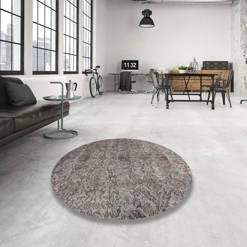 Gris floral Dutchess/brun clair Tapis décoratif, Rond 6 pi