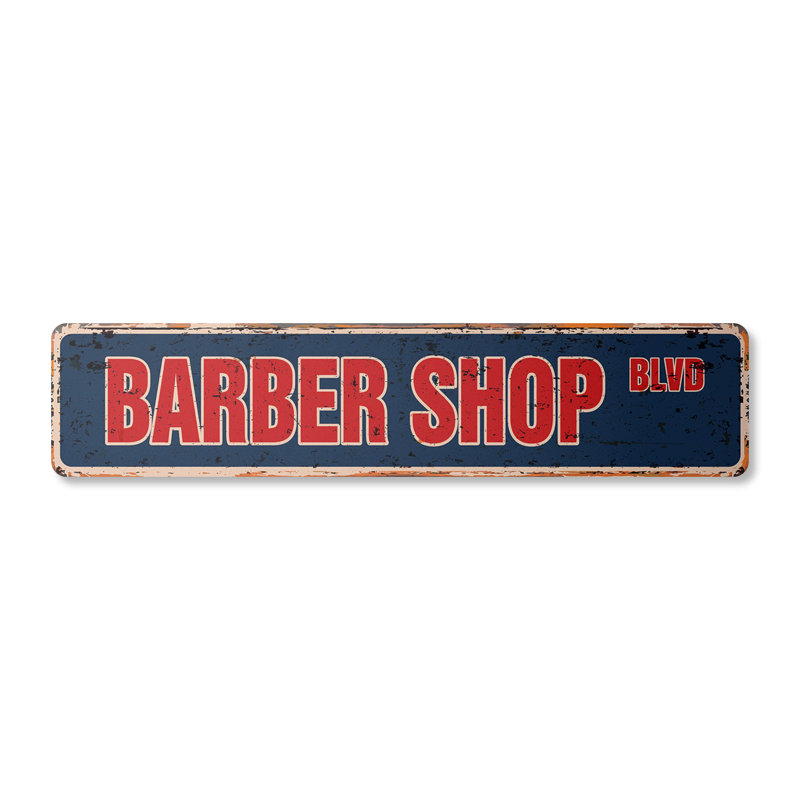 Plaque de rue Barber en aluminium 4 po x 18 po