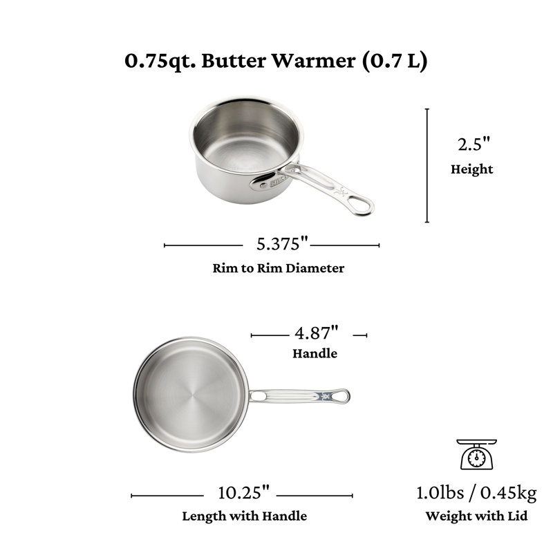 Probond® Luxe 0.75-qt. Polished Professional Clad Stainless Steel Butter Warmer