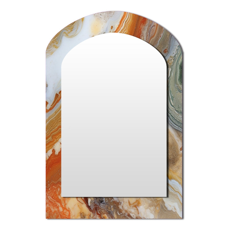 Symphonie orange orange beige - miroir décoratif à arche abstraite, miroir mural asymétrique orange, impression d'art en métal