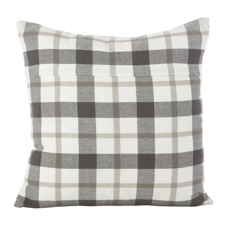 Gray and Beige Plaid Cotton Down Filled Throw Pillow