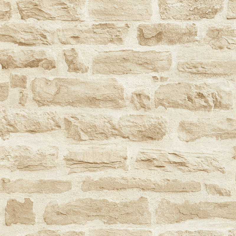 Bricks and More Collection Rocky Brick Motif Wallpaper Roll, Beige