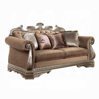 Causeuse en velours avec capitonnage, garniture à volutes et 4 coussins Northville