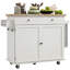 Îlot de cuisine avec rangement, chariot à îlot de cuisine roulant sur roulettes avec tiroir, 2 armoires, plateau en bois d'hévéa, porte-épices, porte-serviettes et 2 crochets, blanc vieilli