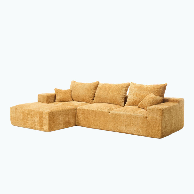 Boucle Sectional Sofa with pillows,No Assembly Needed, Yellow Boucle