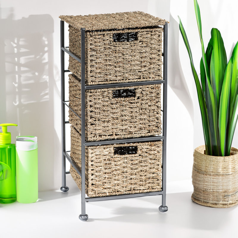 24" Seagrass and Metal 3-Drawer Storage Chest