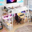 Lit mezzanine simple en métal avec poste de travail intégré, rangement à DEL et multiples