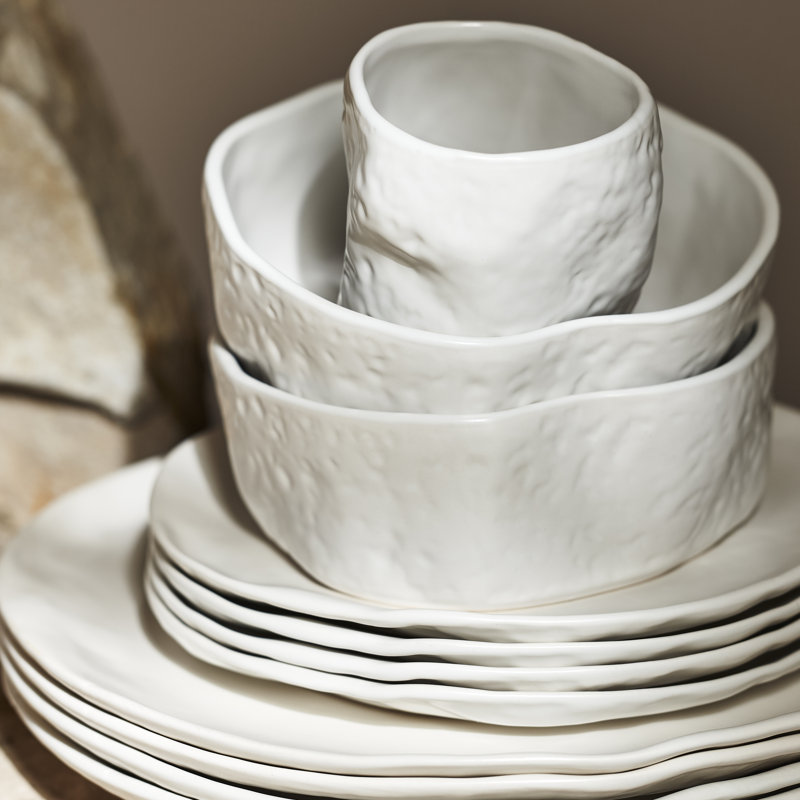 Atik Piece Stoneware Dinnerware Set - Service for 8, White