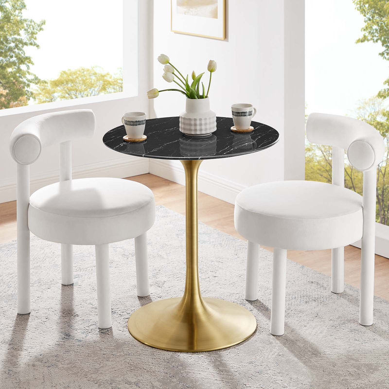 Lippa Bar Table, Artificial Marble Round Top, by Modway, Gold, Standard Table (28.5” Height), 27.5" L x 27.5" W